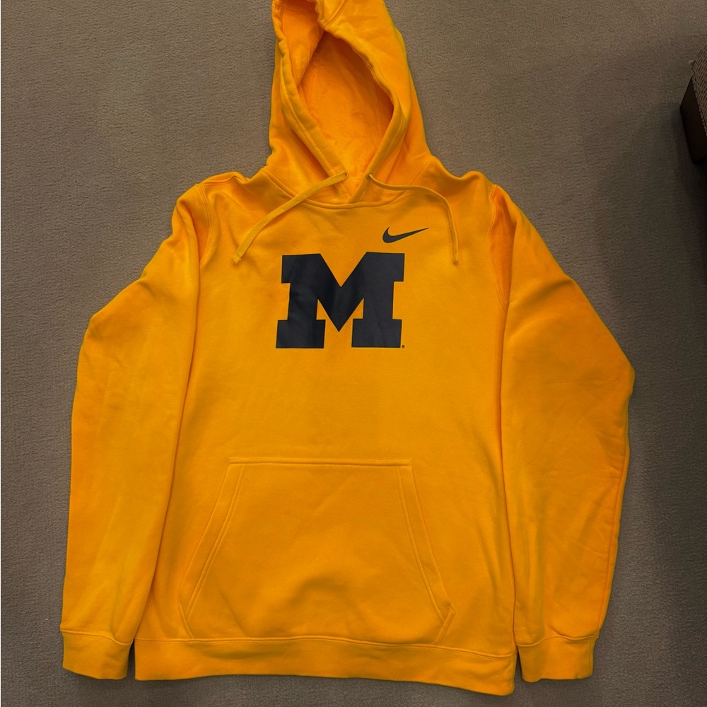 Nike Men's Maize Hoodie with blue Block M University of Michigan Logo
